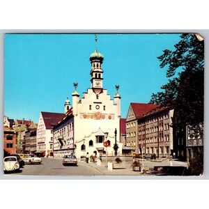 Vintage Kempten Allgau Germany Rathaus Town Hall Postcard VW Beetle Anco 1960s